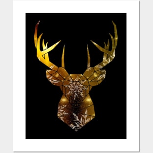 Golden Christmas Stag Posters and Art